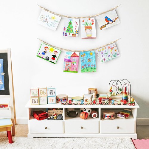 Mkono Hanging Photo Display - Boho Wooden Bead Garland with 10 Clips | 2 Pack for Bedroom Decor & Gifts