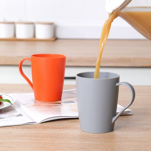 Hawnn Coffee Mugs Set of 6, 12 Ounce Unbreakable Coffee Cups with Handle, 3 Basic Colors, Reusable Plastic Mugs Dishwasher Safe