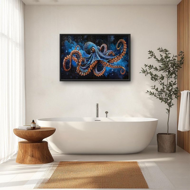 Octopus Wall Art Blue Space Octopus Pictures Wall Decor Galaxy Canvas Prints Framed Artwork Paintings Coastal Home Office Decorations for Living Room Bedroom Dinning Room 36"x24"