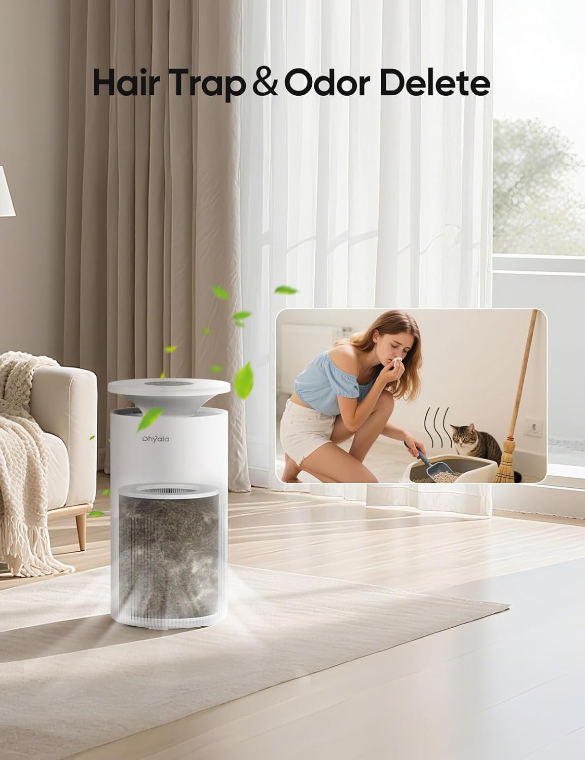 Skiennix Air Purifier - H13 True HEPA for Large Rooms up to 3620 Ft² | Smart WiFi, 360° Intake, Quiet 22dB