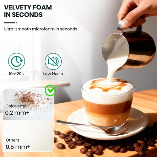 Colarlemo Milk Frother - Handheld Electric Whisk for Coffee & Lattes | Rechargeable with 3 Stainless Whisks, Black