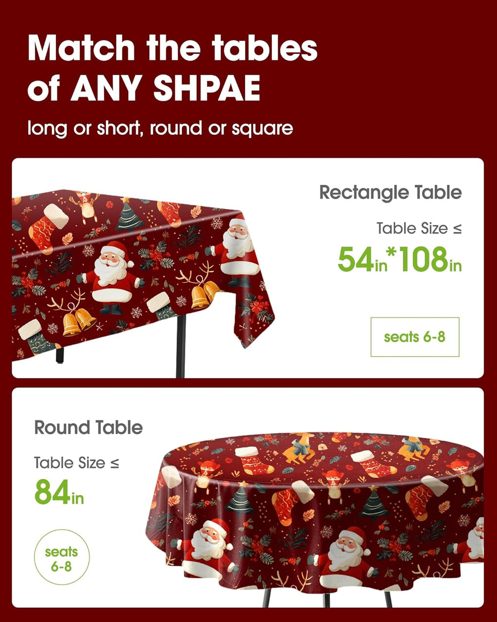 Pureegg Disposable Plastic Tablecloths - Sturdy Leakproof 54 x 108 Inch Rectangle Covers | Christmas Red, 8 Pack