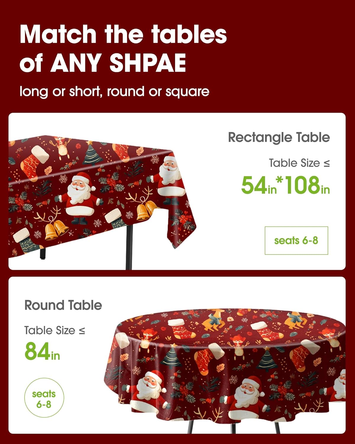 Pureegg Disposable Plastic Tablecloths - Sturdy Leakproof 54 x 108 Inch Rectangle Covers | Christmas Red, 8 Pack