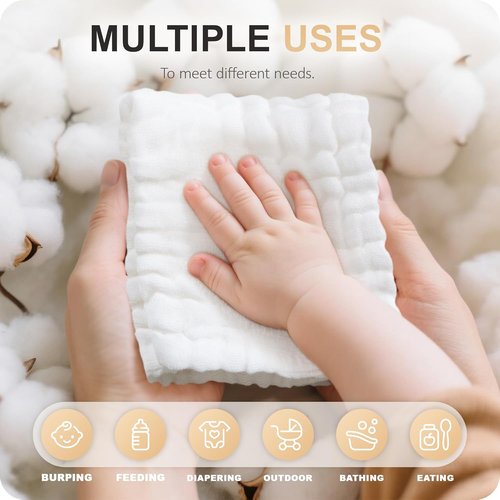Cuddle Campus Baby Washcloths - Extra Absorbent Muslin Cloths for Newborns | 6-Pack, 12x12 Inches