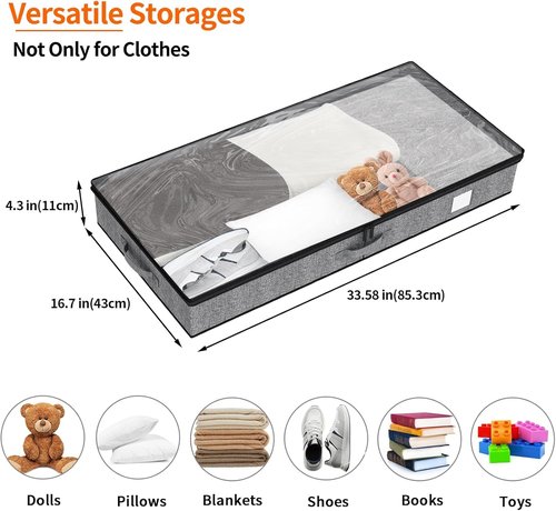 Fixwal Under Bed Storage Containers - 4 Pack Reinforced Organizer for Low Profile Clothes Storage | 4.5 Inches High