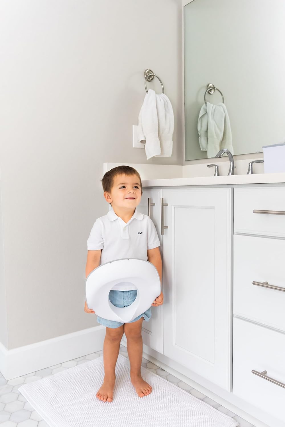 Ubbi Adjustable Toilet Trainer for Toddlers - Built-In Handles & Bonus Potty Hook - Gray