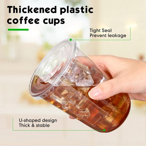 Baderke 25 Sets Clear Plastic Cups with Lids and Straws Disposable Plastic Iced Coffee Cups for Cold Beverage Juice Smoothie Coffee and Party Catering (16 oz)