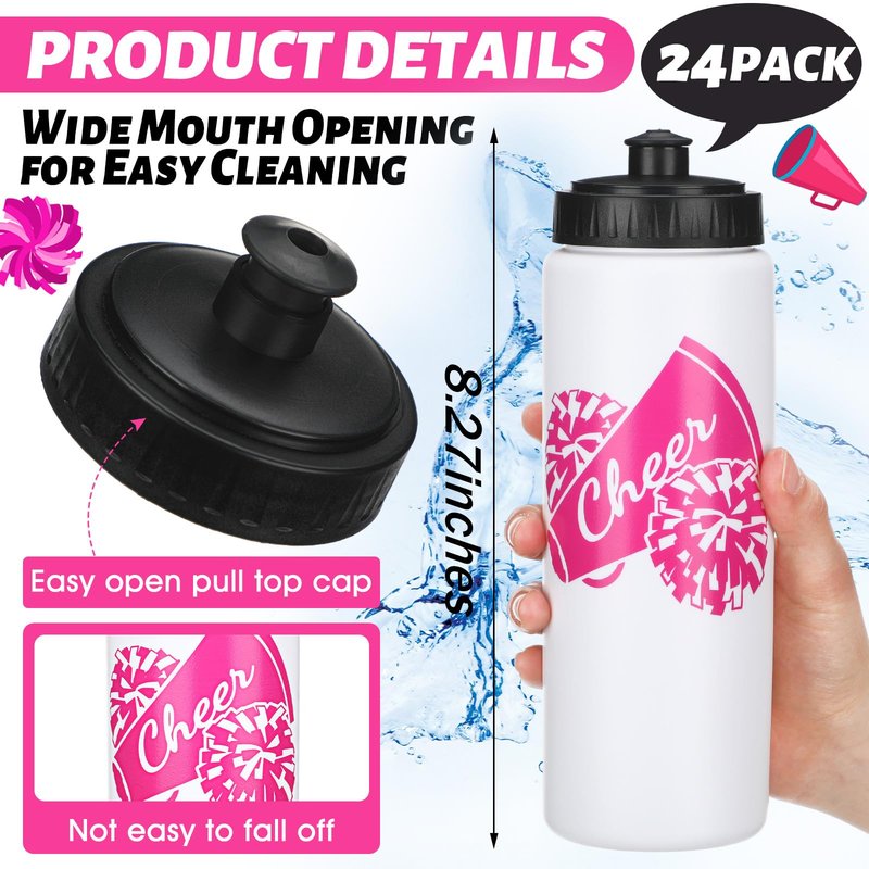 Domensi 24 Pcs Cheer Water Bottles 20 oz Plastic Reusable Cheer Squeeze Water Bottle Bulk Teams Sports Gifts for Cheerleaders Gifts