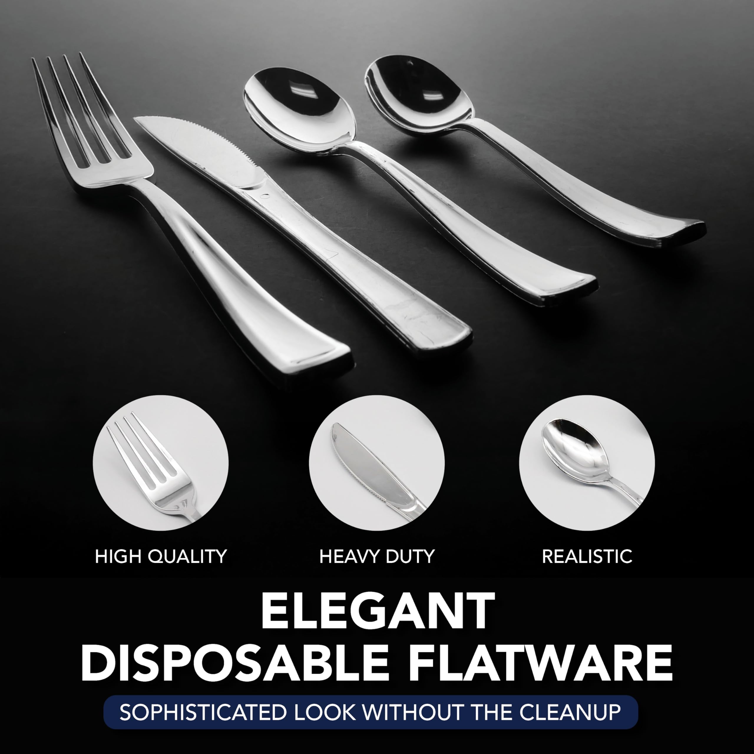 Party Essentials Disposable Plastic Cutlery/Heavy-Duty Flatware/Silverware for All Events, 100-Count(Pack of 1), Shiny Silver Soup Spoons