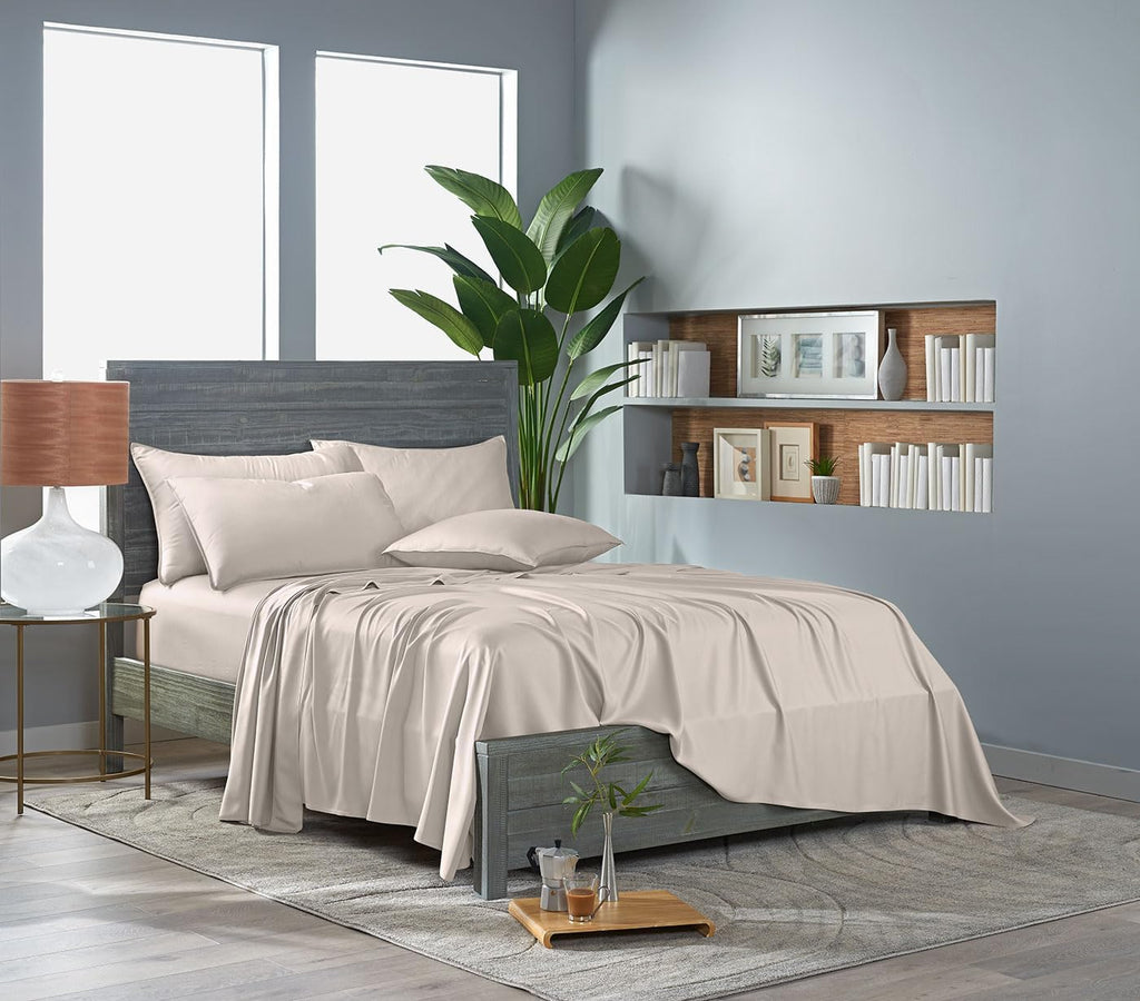 Pure Bamboo California King Sheets - 100% Organic Viscose Bed Sheet Set, Soft & Cooling (Creme)