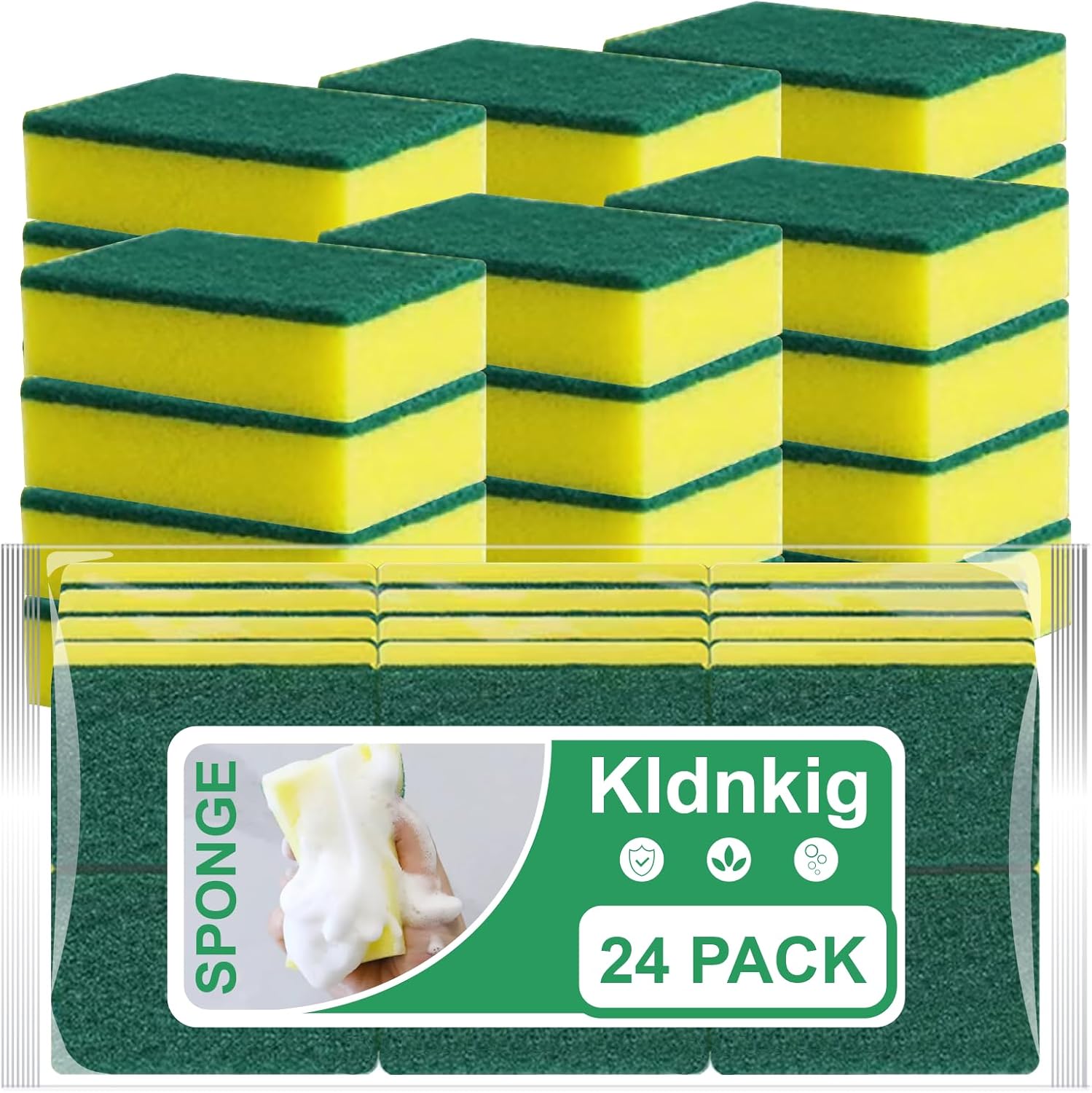 Skiennix Kitchen Cleaning Sponges - Non-Scratch Scrub Sponges, Stink-Free, 24 Pack for Pots & Pans