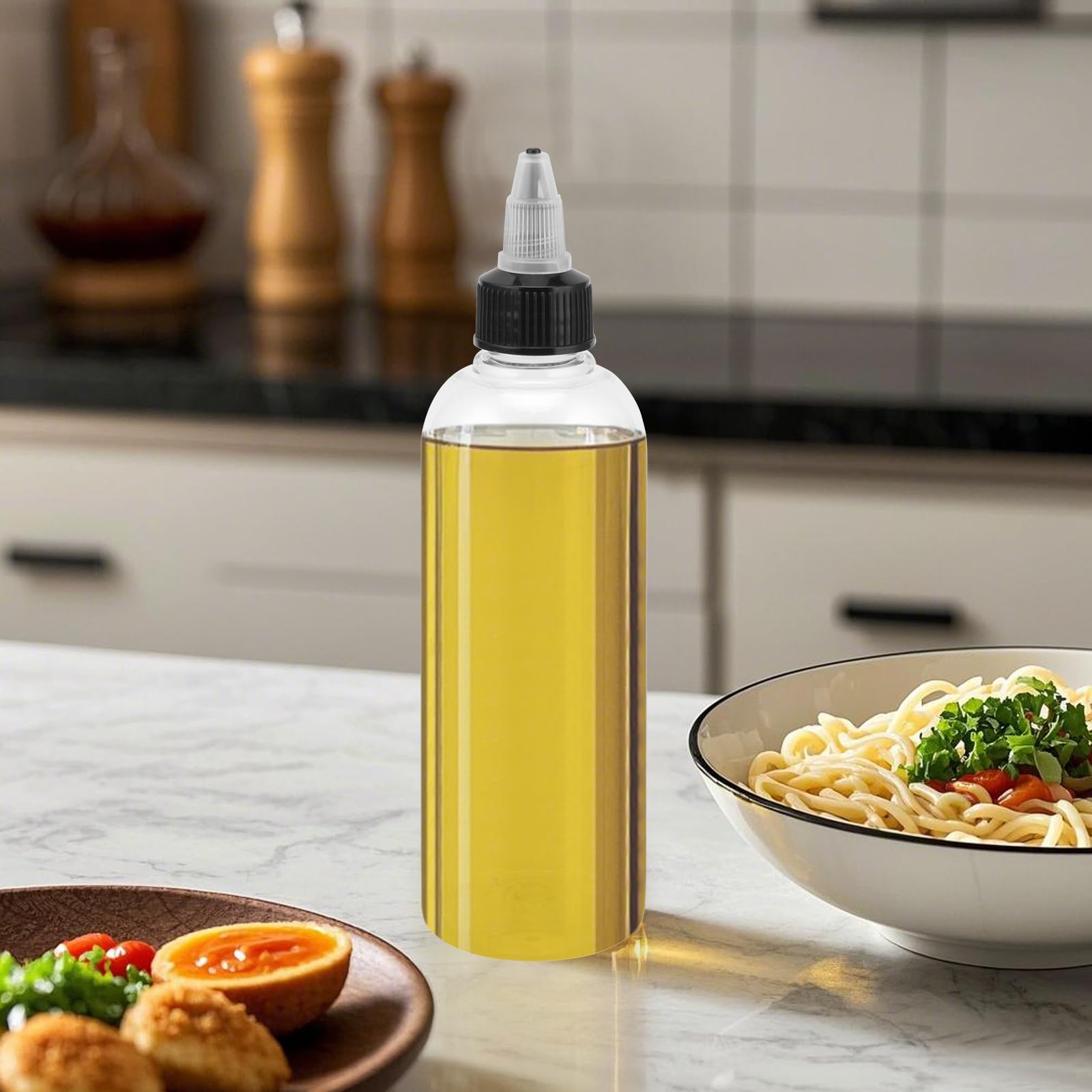 MOUYAT 64 PCS 4 oz 120ml Plastic Boston Squeeze Bottles, Paint Squeeze Bottles, Empty Dispensing Bottle With Twist Top Cap, Black White Plastic Squeeze Bottle for Oil, Paint