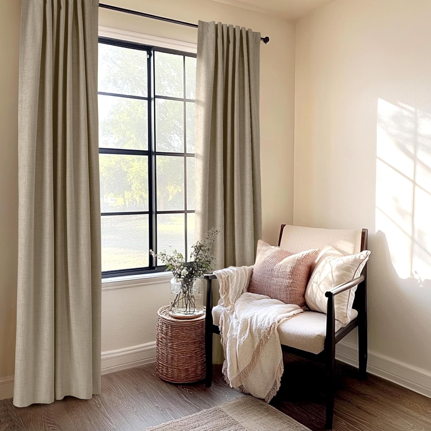 Plaza Taupe 100% Blackout Curtains - Thermal Insulated Linen Drapes, 50" W x 90" L, 2 Panels Set