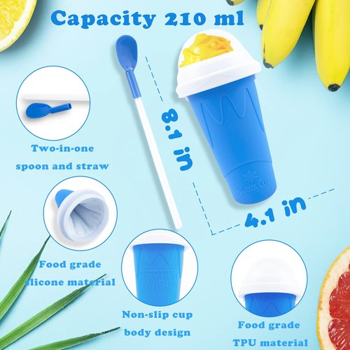Hoinvaet Magic Slushy Maker Squeeze Cup Slushie Maker, Homemade Milk Shake Maker Cooling Cup Squee DIY it for Everyone (Blue)
