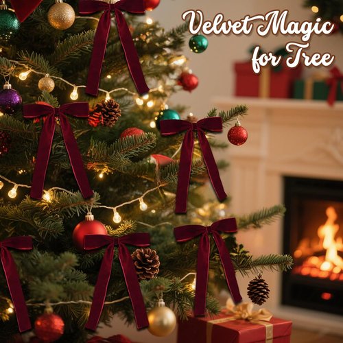 Burgundy Velvet Bows by 18 Pcs | Elegant Christmas Tree Decorations - 5" x 7", 1" Wide
