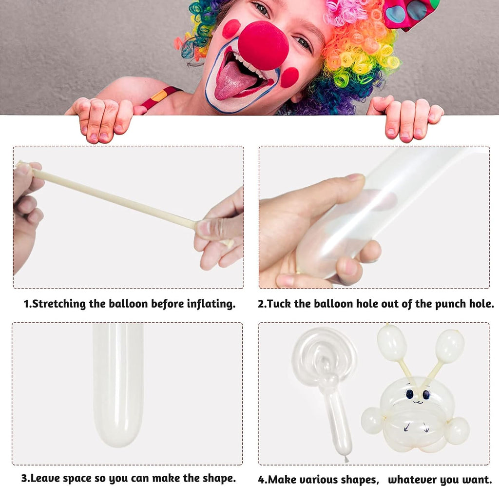 Skiennix 260 Clear Balloons - Thickening Long Latex for Twisting Animals | 100pcs for Parties & Weddings
