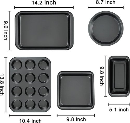 Mobzio Kitchen Nonstick Bakeware Set - 5-Piece Round/Square Cake Pans, Muffin Pan & More