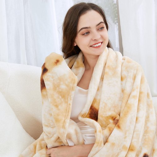 Admitrack Burrito Tortilla Blanket 60in, Double Sided Super Soft Flannel Throw, Gag Novelty Tortilla White Elephant Gift for Christmas Adults Kids Couples Parties