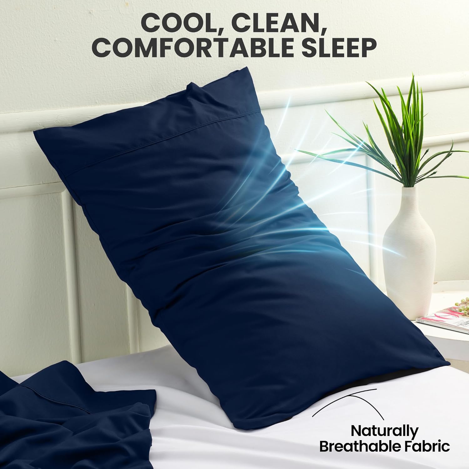 Utopia Bedding Standard Pillow Cases - Soft Brushed Microfiber - 2 Pack, Navy, 20 X 26 Inches