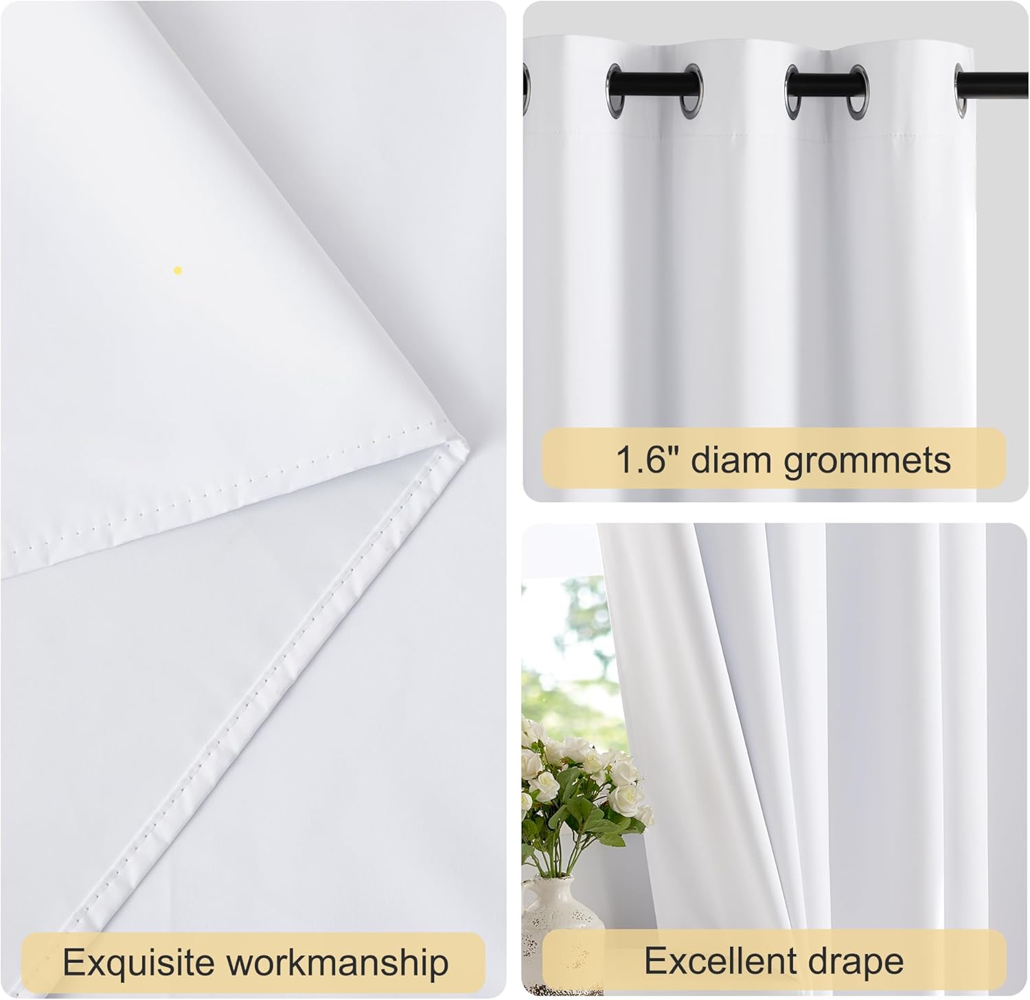 NICETOWN 100% Blackout Window Curtain Panels - Thermal Insulated, 96" Length, Snow White | Set of 2, 55" Wide