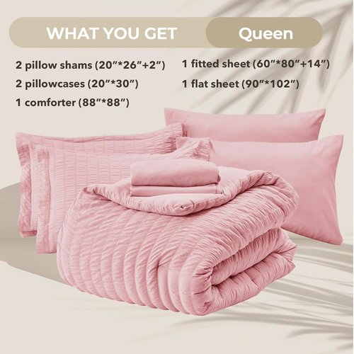 HYMOKEGE Pink Queen Comforter Set - 7-Piece All-Season Luxury Bedding Set with Sheets & Pillowcases