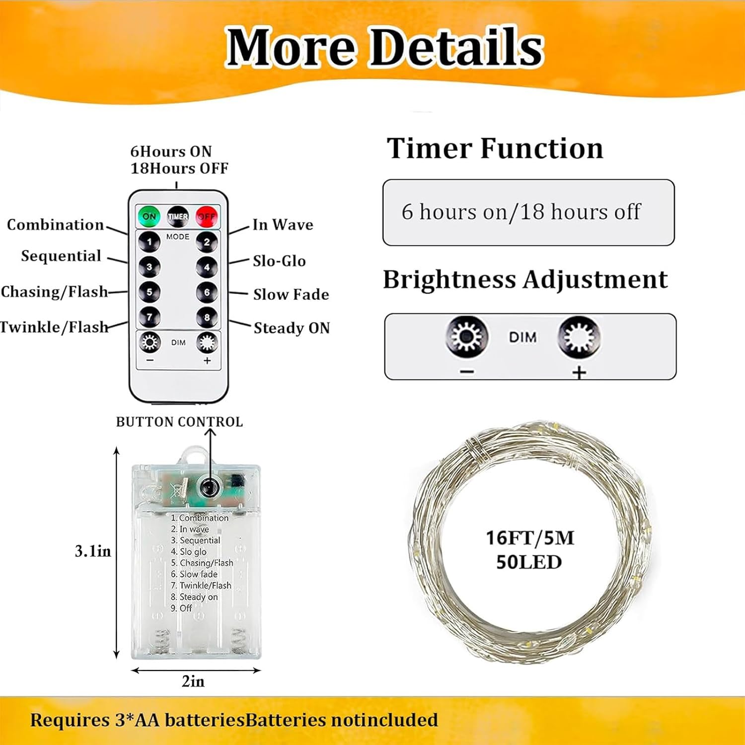 Skiennix 4-Pack Battery Operated Fairy Lights - Remote & Timer, 50 LED Waterproof 16 FT String Lights for Indoor/Outdoor Christmas Décor (Warm White)