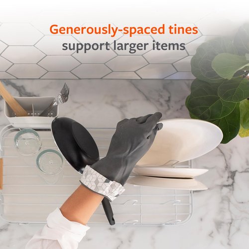 Full Circle Dish Jockey Extra Large Dish Drying Rack – Space Saving Drying Rack for Kitchen Counter – Stainless Steel and Recycled Plastic Drainer with Holders for Plates, Cutlery, Pots and Pans