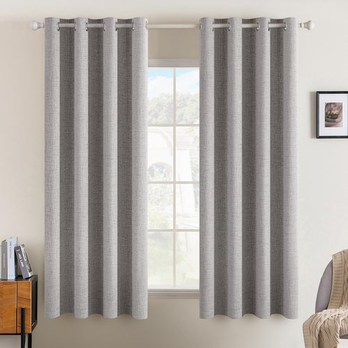MIULEE Blackout Curtains - 100% Thermal Insulated Light Gray Linen Texture Drapes | 52x54 Inch (2 Panels)