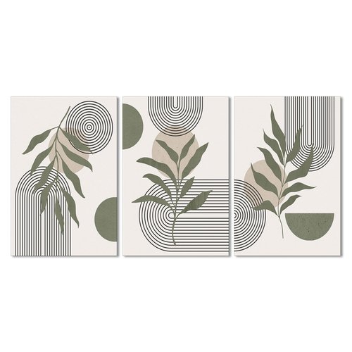 Zessonic Sage Green Boho Wall Art Abstract Canvas, Large Bohemian Minimalist Leaf Geometric Sun Lines Mid Century Nordic Prints for Living Room, Hallway, Bedroom - Ready to Hang- Set of 3, 16x24 Inches