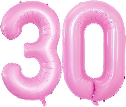 GOER 30th Birthday Balloons - 42 Inch Jumbo Light Pink Foil Helium Decorations for Anniversary