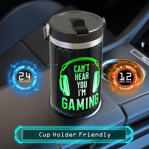 Jizrecly 30 oz Gamer Tumbler with Straw, 30oz Gaming Flip Straw Tumbler Insulated Coffee Travel Mugs Cup Water Bottle Gamer Gifts for Men Dad Boy Boyfriend