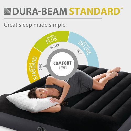 Intex Dura-Beam Airbed - Comfortable Twin Size Blow-Up Mattress with Built-In Electric Pump | Blue