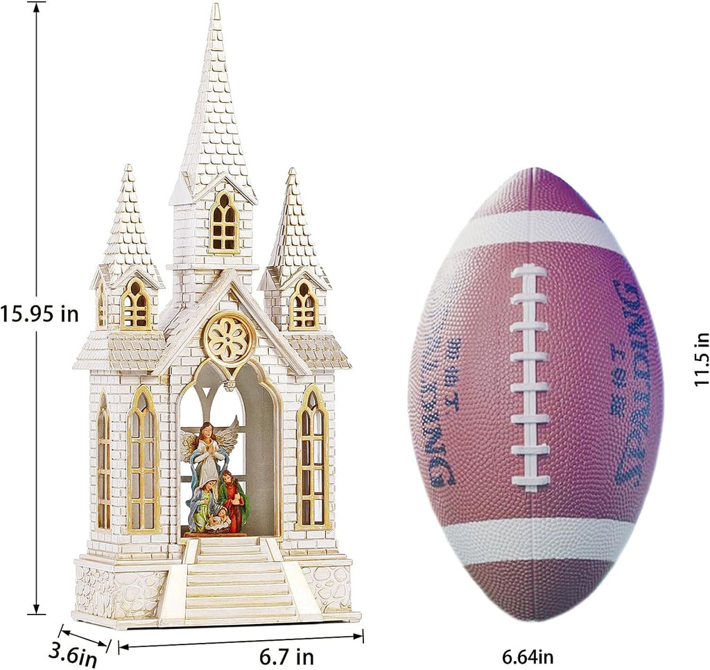 Skiennix Church Snow Globe | Lighted Christmas Lantern with Angel Nativity Scene & Music