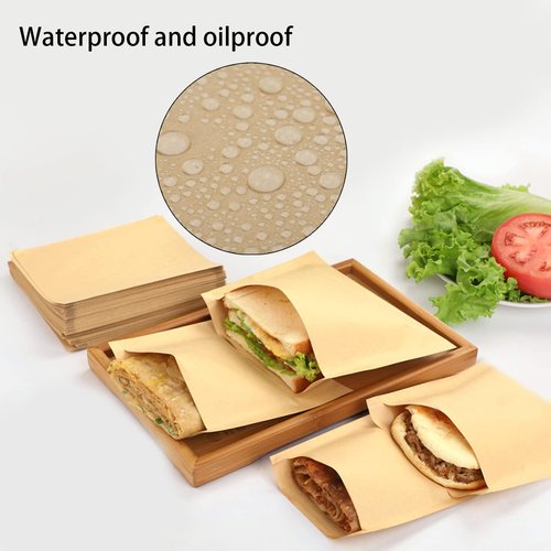 200 Pcs Paper Sandwich Bags 7.9 x 8.6 Inch Greaseproof Wax-lined Brown Lunch Bag Bakery Bags for Cookies Sandwich Snacks Popcorn Doughnut