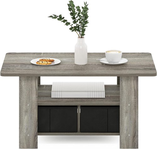 Furinno Andrey Coffee Table - Stylish French Oak Grey Finish with Convenient Bin Drawer