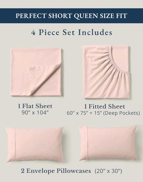 **LANE LINEN RV Queen Sheets Set - 100% Organic Cotton with 15" Deep Pocket Fitted | Short Sepia Rose**