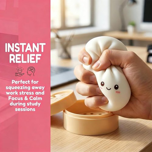 Dumpling Squeeze Toy - Glitter Soft Dough Stress Ball with Steamer Box | Sensory Gift for Kids & Adults (A-Blue)