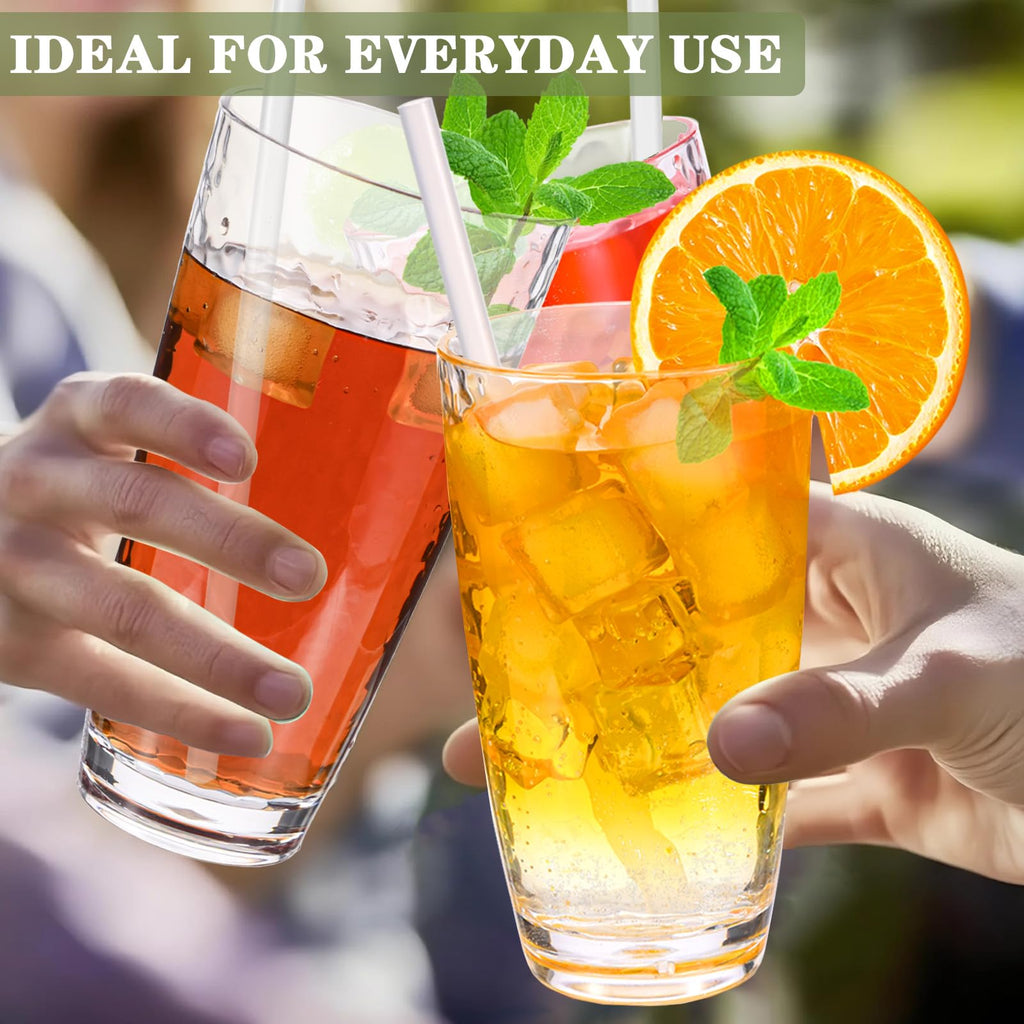 Zioffiel 9 Pcs Plastic Drinking Tumblers Set of 14/18/24 oz, Acrylic Drinking Glasses with Straw&PP Brush, BPA-Free, Stackable Water Cups, Clear Cups for Juice, Wine (14/18/24 oz-9 pcs)