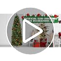 Justforjoyful 31-Pcs 6 Ft Slim Christmas Tree with 200 LED Warm White Lights, Red & Green Ornaments, Metal Stand