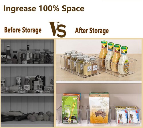 AIYULONG 6 Pack Kitchen Organizers and Storage,Clear Plastic Organizer Bins for Pantry,Fridge,Drawer Organization and Storage, 4 compartment Snack Containers for Spice Packets,Tea bag