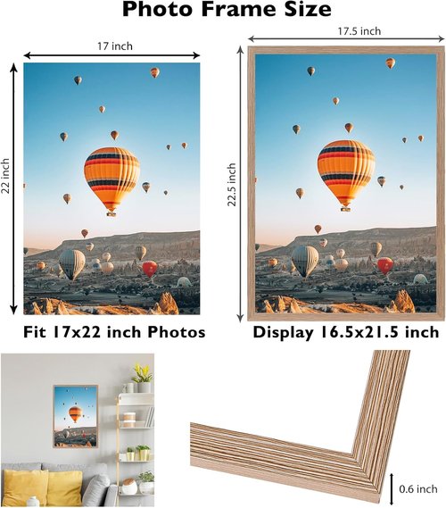 JCJMY 17x22 Picture Frame - Rustic Brown Wall Gallery Frame for Horizontal & Vertical Photos