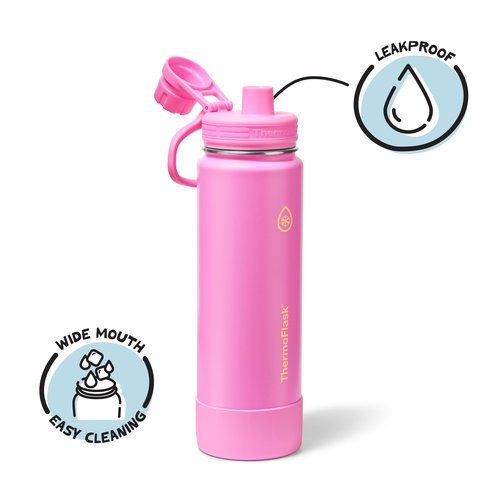 ThermoFlask 24 oz Double Wall Vacuum Insulated Stainless Steel Water Bottle with Spout Lid, Shocking Pink