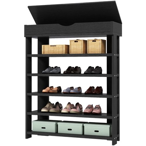 SogesGame 5-Tier Shoe Rack 29.5inch Wooden Shoe Storage Shelf Shoe Organizer,Blck,L24-BK-S8-US