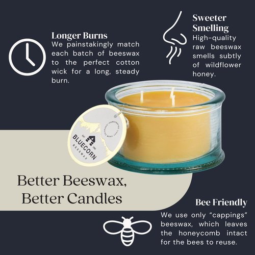 Bluecorn Beeswax 3-Wick Candle, 100% Pure Bees Wax, Vanilla Scented, Paraffin & Soy Free Candle Wax, Clean Burning, Long Lasting, Home Decor, Gifts for Women & Men, American Made, 10 Oz, 1 Ct