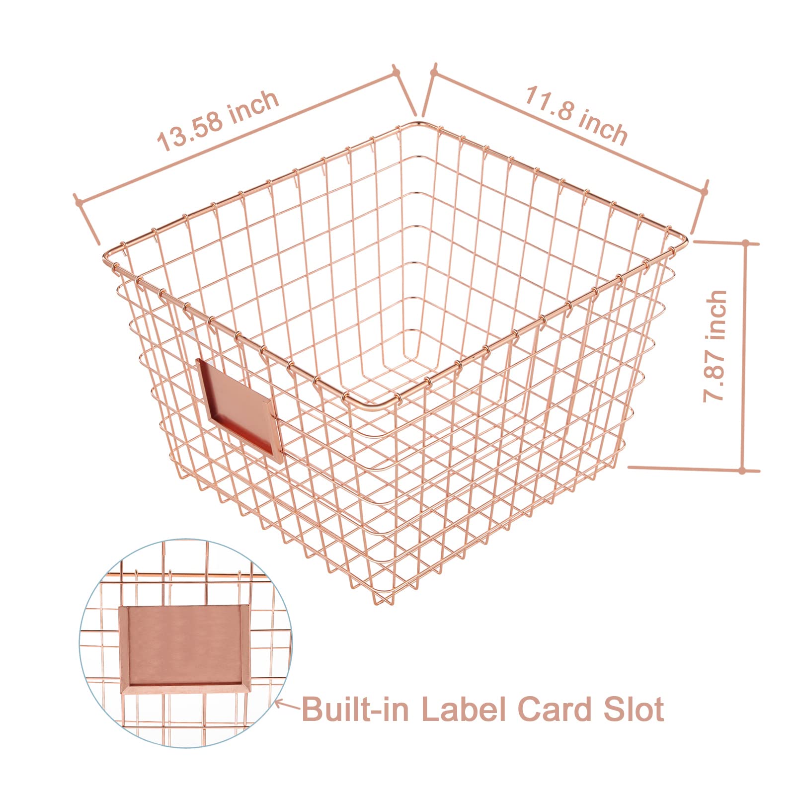 JUNCHU CHERRY 4 Pack【Extra Large】 Wire Handmade Storage Basket for Organizing Household Goods,Pantry Organization,Bathroom countertop,Laundry,Wardrobe Storage Basket,Rose Gold