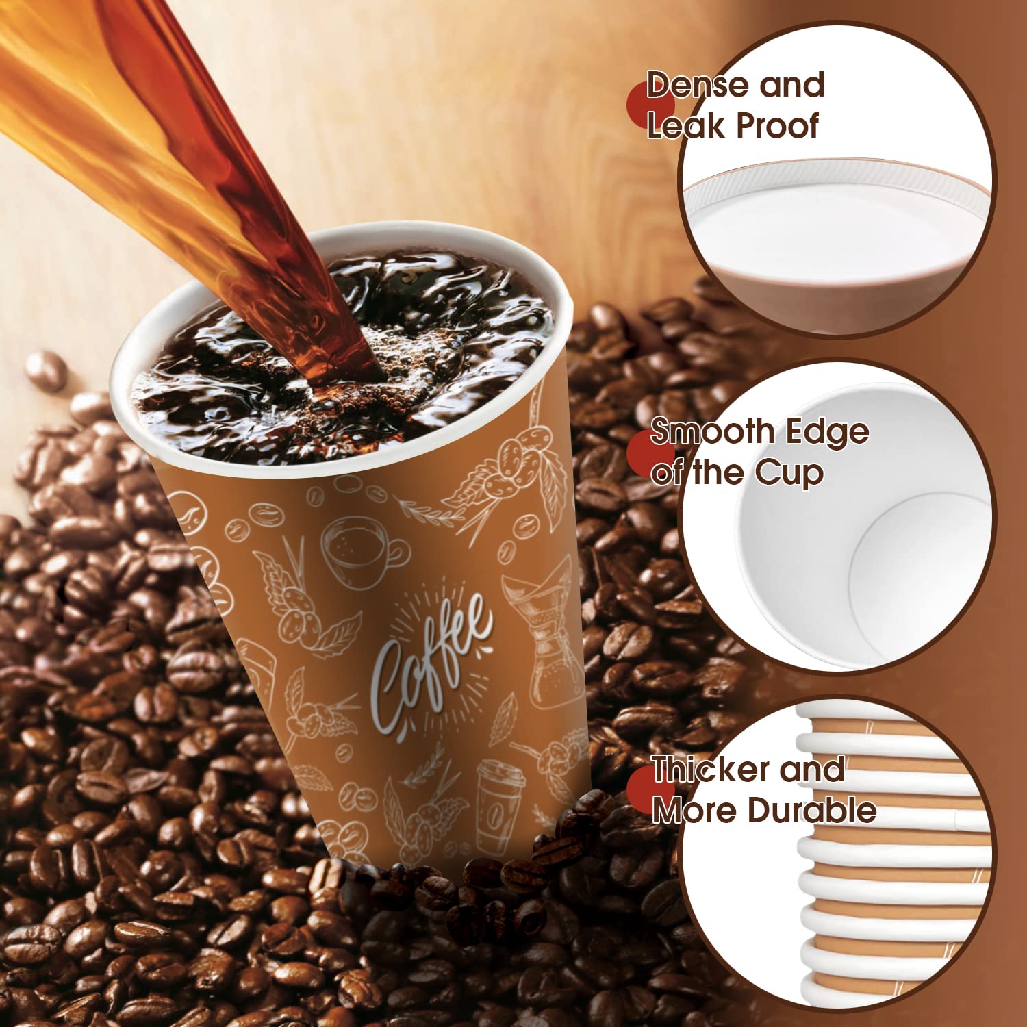 JOYEUX 100 Pack -12 oz Disposable Coffee Cups with Lids, Thickened Coffee Paper Cups -To Go Hot Cups for Party, Beverages, Tea, Hot Chocolate,Water, Juice