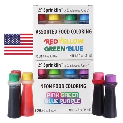 B. Sprinklin Liquid Food Coloring Kit - Vibrant Neon & Regular Colors for Crafts | 8 Bottles, 0.3 fl oz
