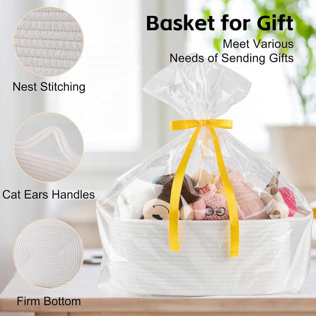 OIAHOMY Woven Storage Basket - 19L Gift Basket with Handles, Ideal for Baby Showers & Nursery - White