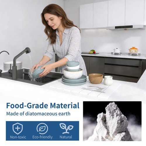 Hopegiver Stone Drying Mat for Kitchen Counter, 16" x 12" Quick Dry Diatomaceous Earth Dish Drying Mat, Super Absorbent, Non-Slip & Foldable, Modern White Countertop Mat (White,16''x12'')