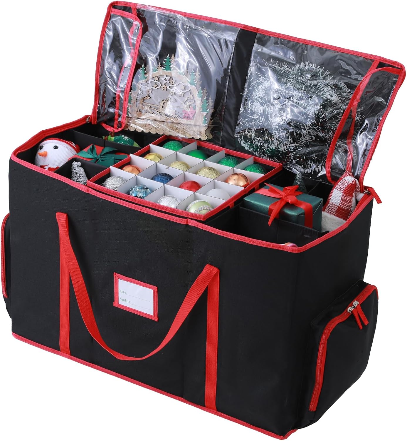 Skiennix Large 2-in-1 Christmas Ornament Storage Box - High Capacity & Easy Organization (Black)